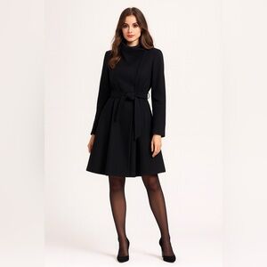 1‎ Madison Black Wool Blend Belted Coat Sz. 10